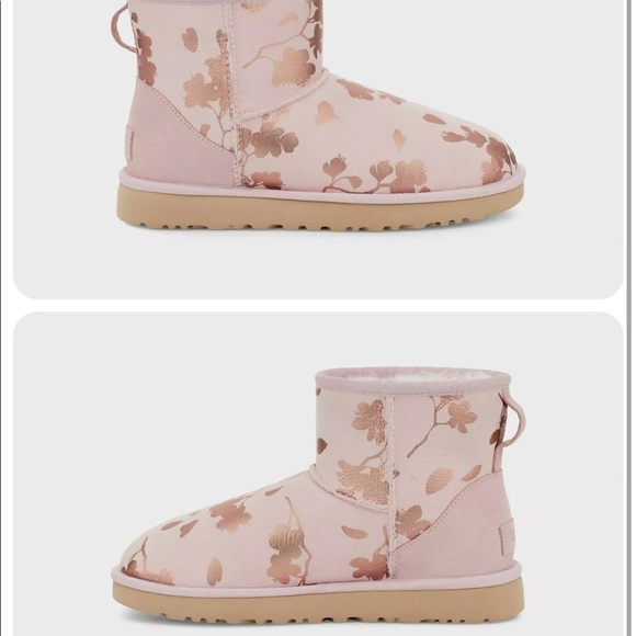 UGG | Classic Mini Floral Foil Boots Seashell Pink New In Box - Picture 10 of 10
